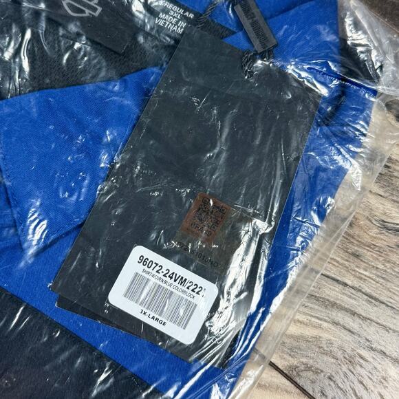 NWT Harley Davidson #1 Victory Mens 3XL Blue Cotton Twill Colorblock Shirt - Picture 4 of 5